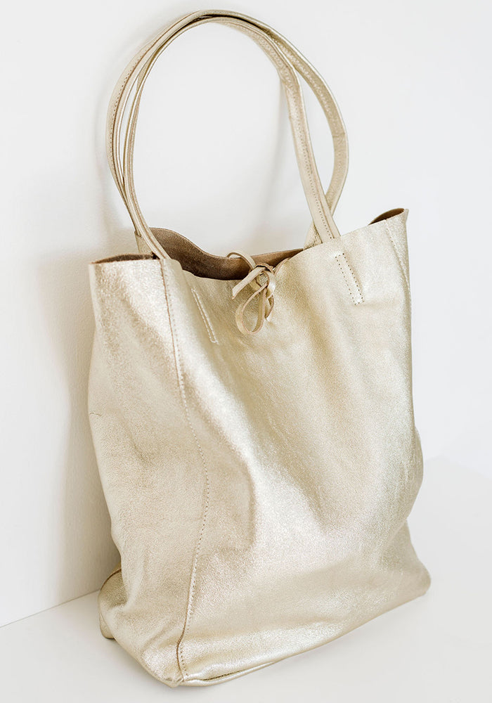 Leather Shopper Tote | Gold