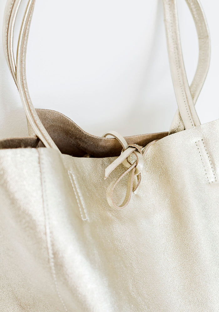 Leather Shopper Tote | Gold