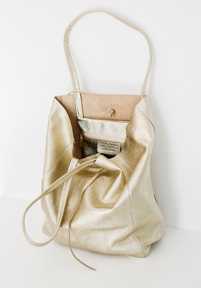 Leather Shopper Tote | Gold