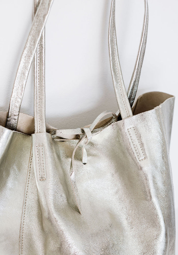 Leather Shopper Tote | Silver