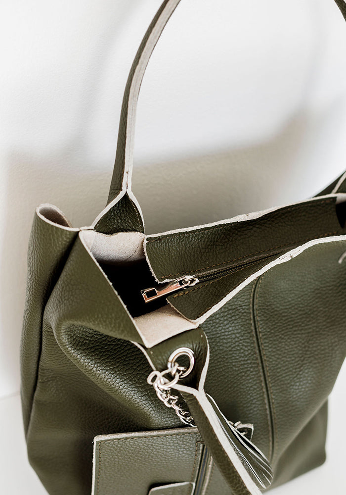 Macy Leather Tote | Olive