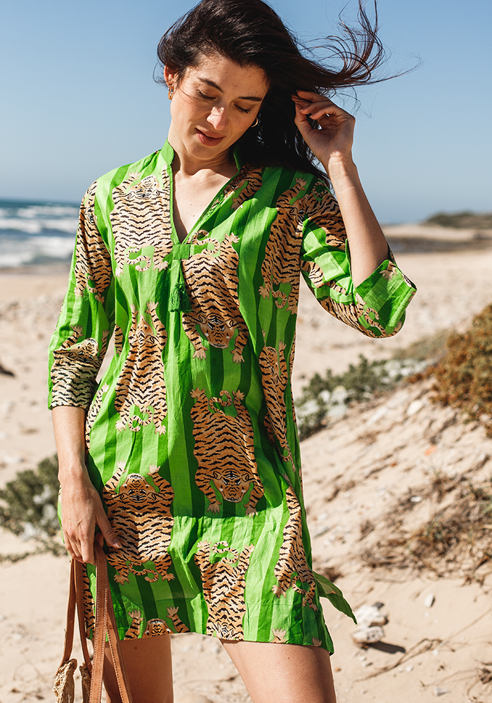 Amelia Cotton Kaftan | Green Tiger