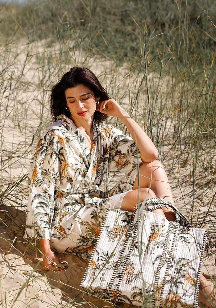 Quilted Tote Bag | Jungle White