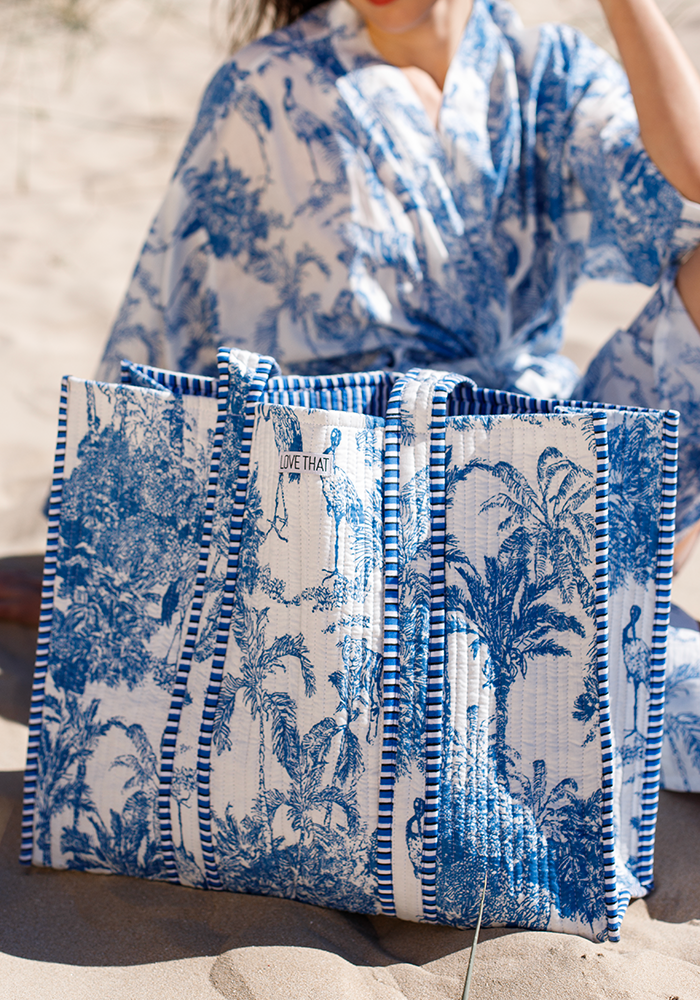 Quilted Tote Bag | Blue Safari