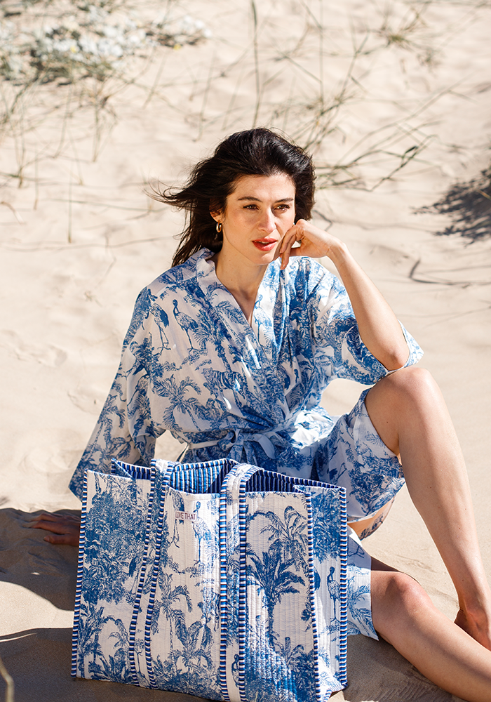 Quilted Tote Bag | Blue Safari