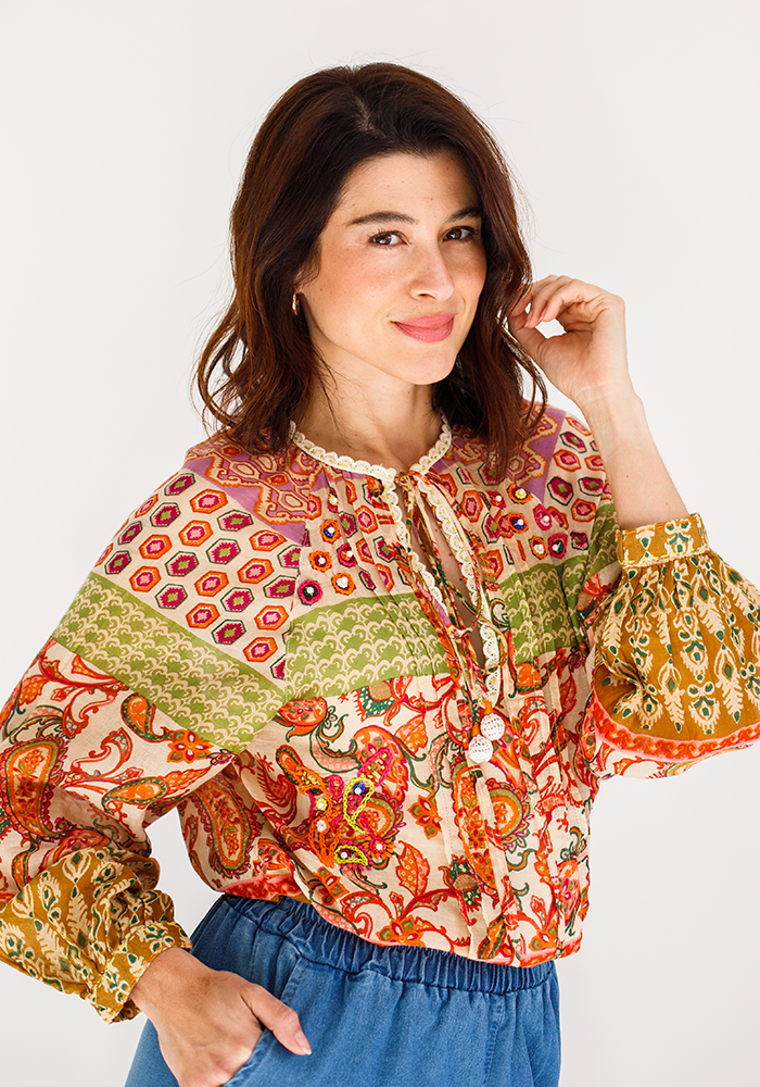Pleated Ladies Blouse | Autumn Paisley