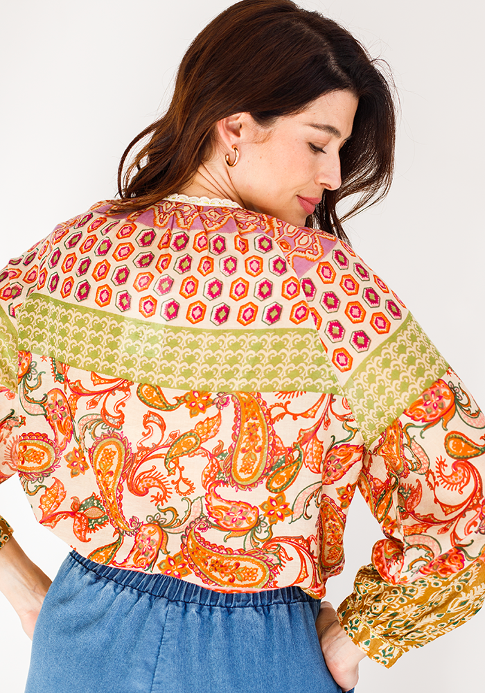 Pleated Ladies Blouse | Autumn Paisley
