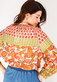 Pleated Ladies Blouse | Autumn Paisley