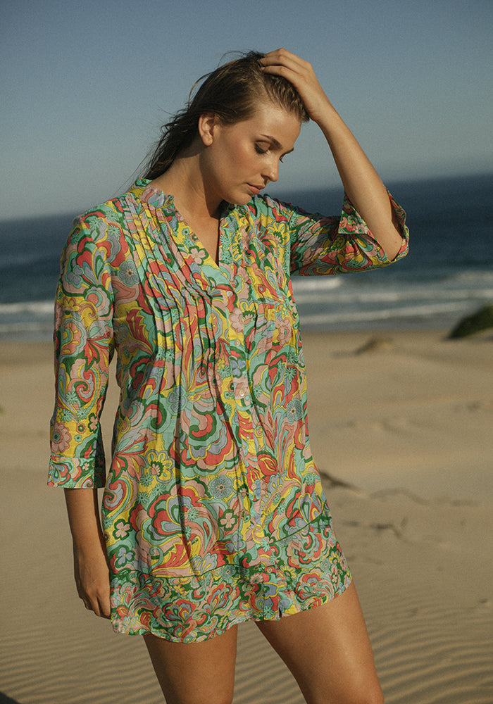 Retro Pleated Shirt Dress