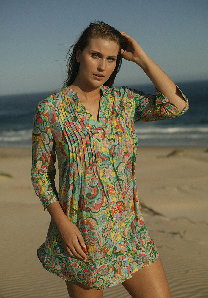 Retro Pleated Shirt Dress