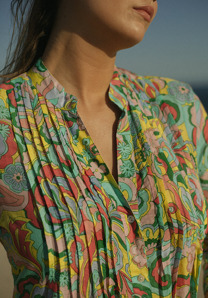 Retro Pleated Shirt Dress
