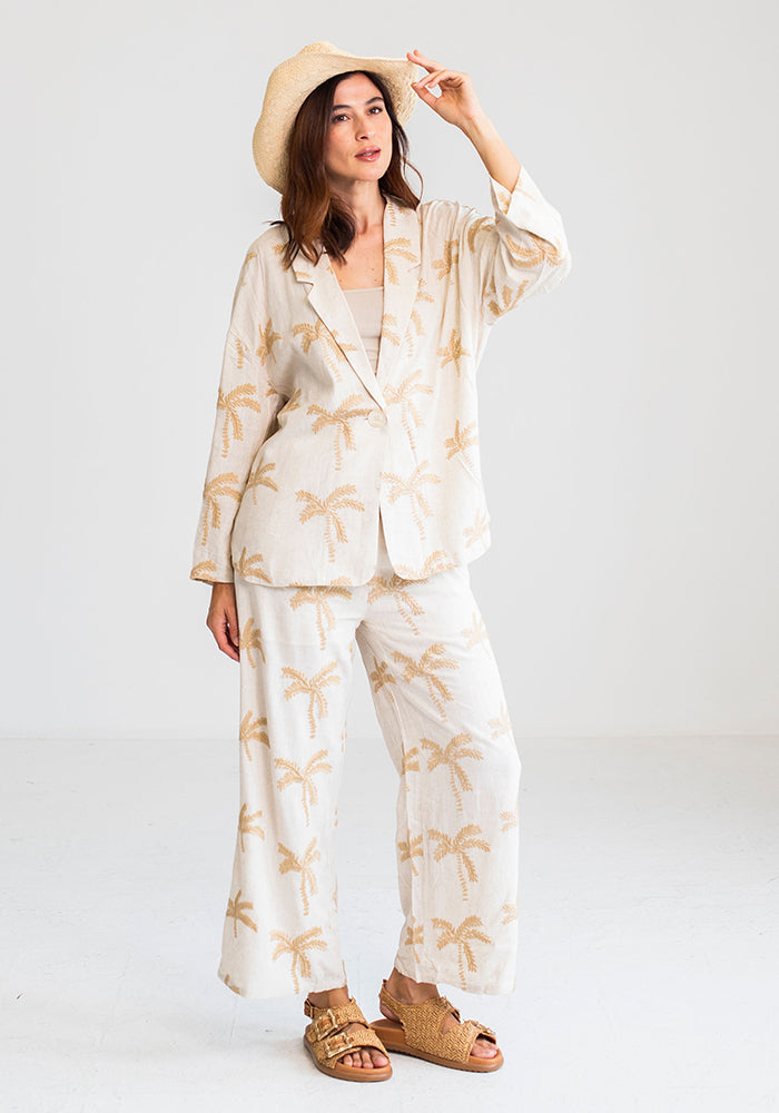 Ecru Palm Linen Pants
