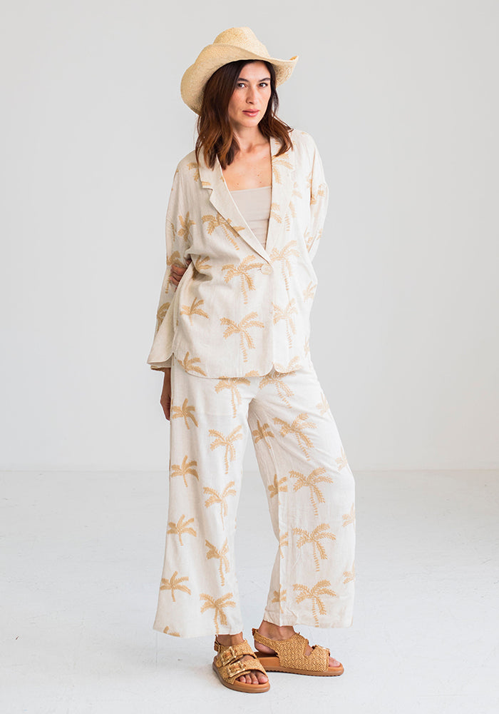 Ecru Palm Linen Pants