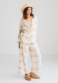 Ecru Palm Linen Pants