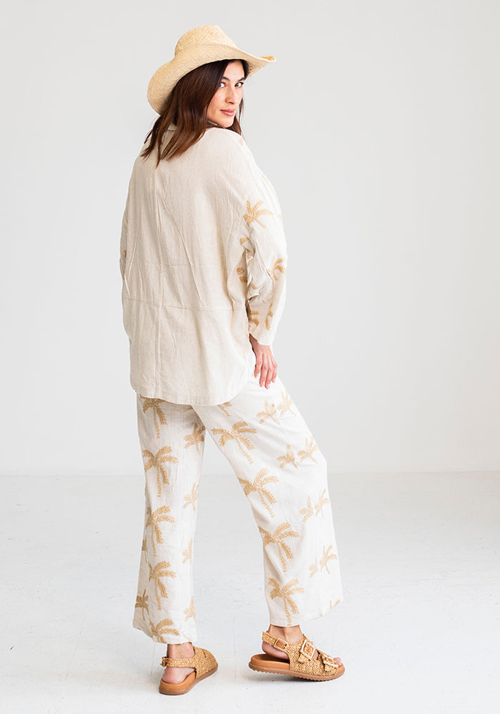 Ecru Palm Linen Pants
