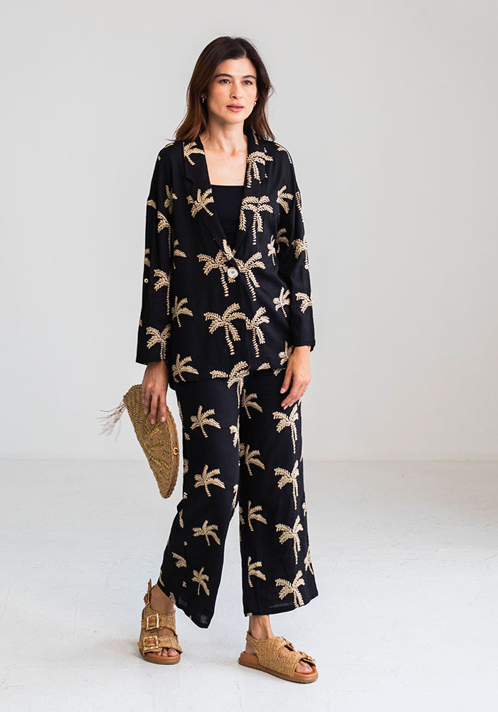 Black Palm Linen Pants