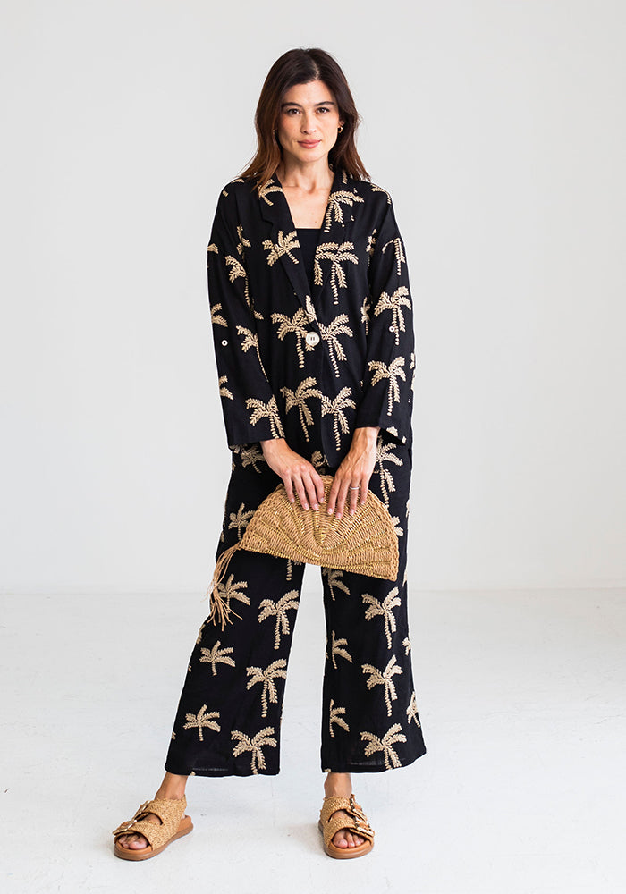 Black Palm Linen Pants