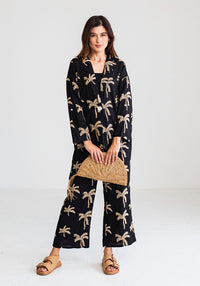 Black Palm Linen Pants