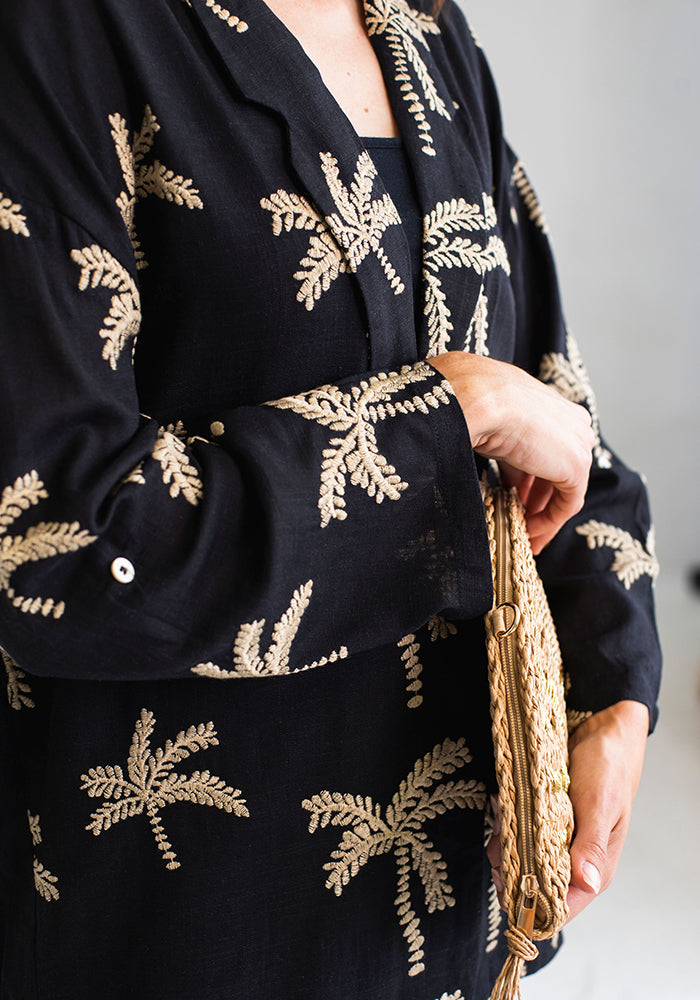 Black Palm Linen Jacket
