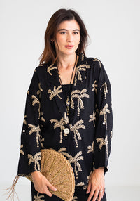 Black Palm Linen Jacket