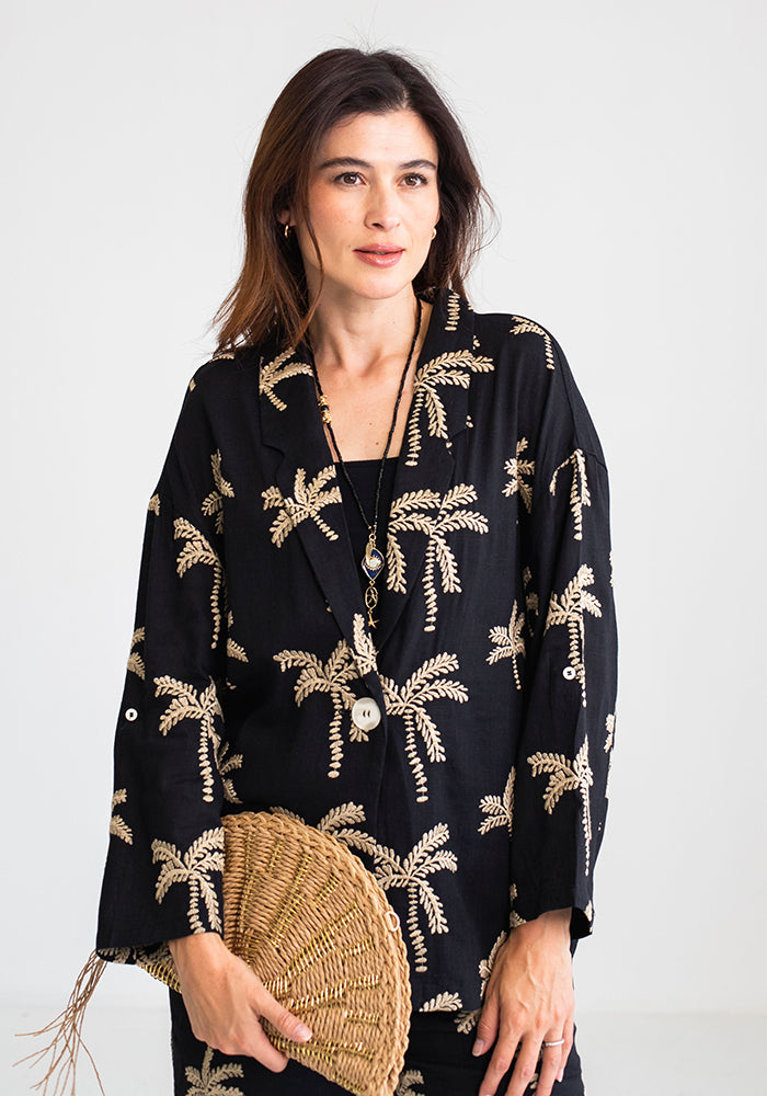 Black Palm Linen Jacket