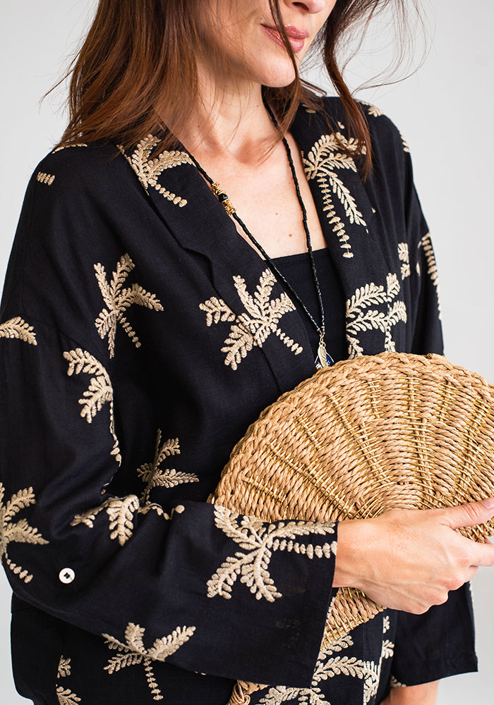 Black Palm Linen Jacket