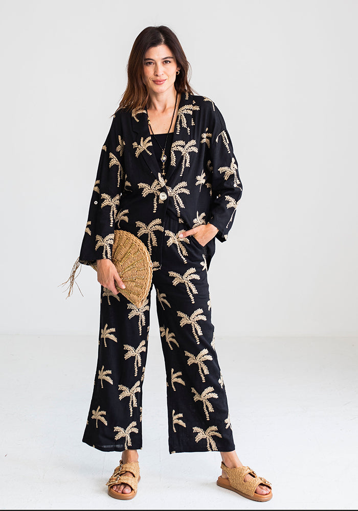 Black Palm Linen Pants