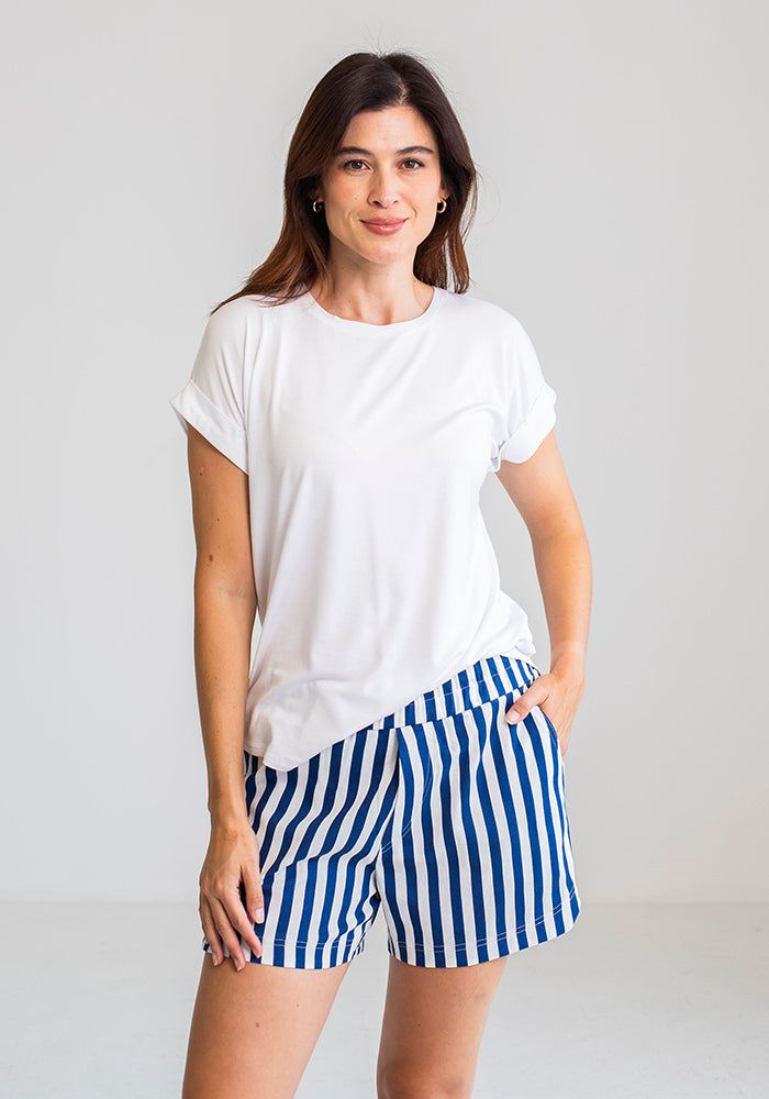 Jessie Shorts Rayon Linen | Navy & White