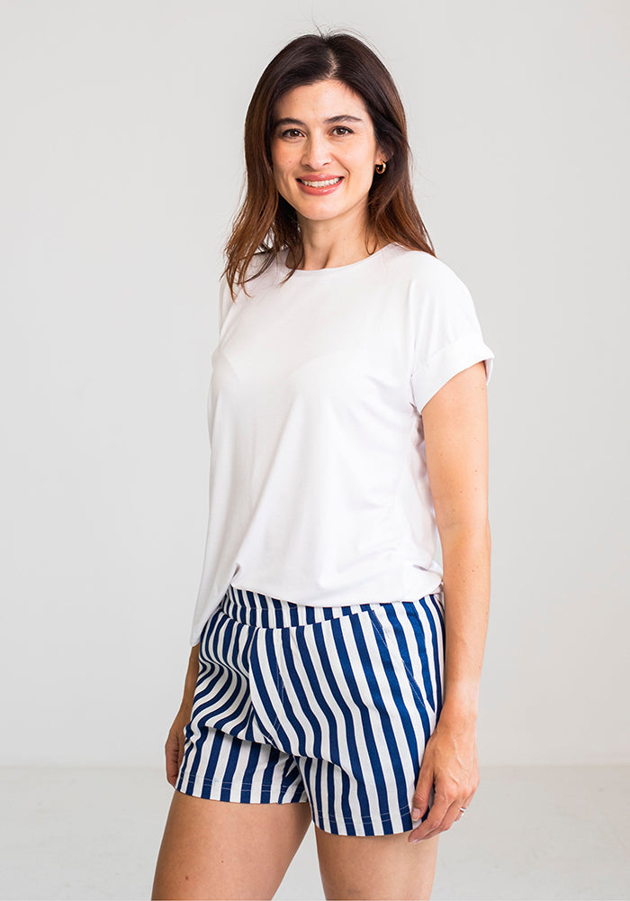 Jessie Shorts Rayon Linen | Navy & White