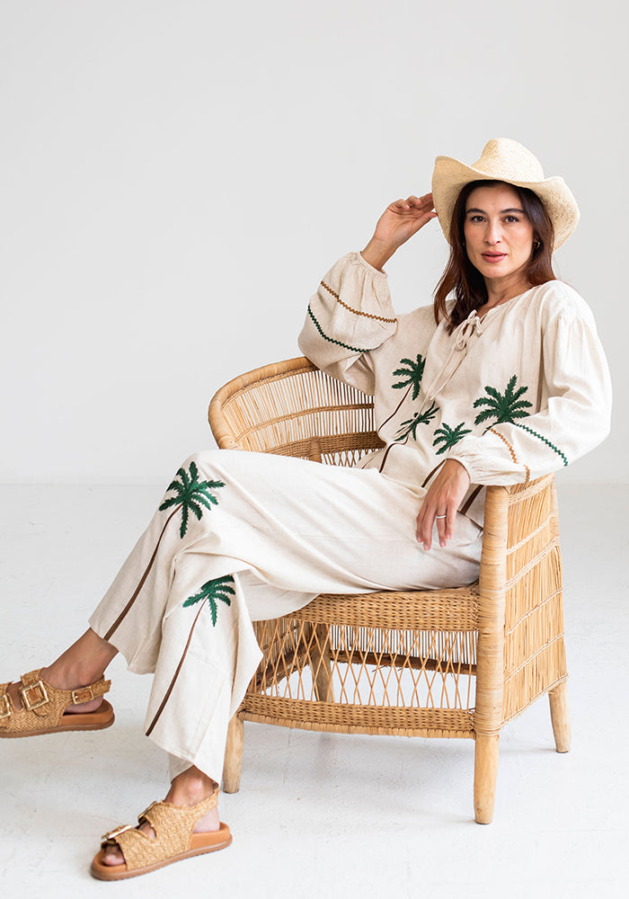 Linen Palm Palazzo | Ecru