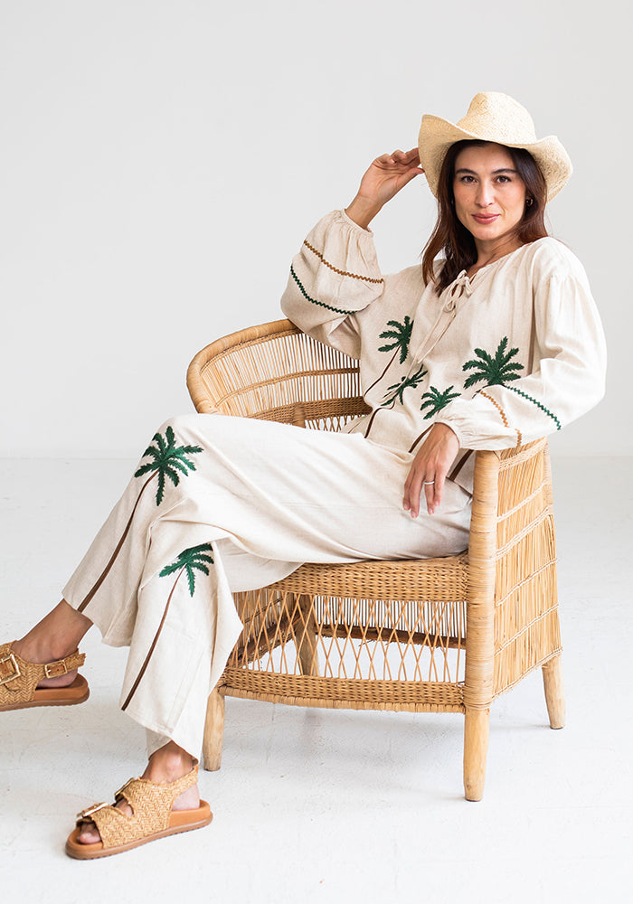 Linen Palm Palazzo | Ecru