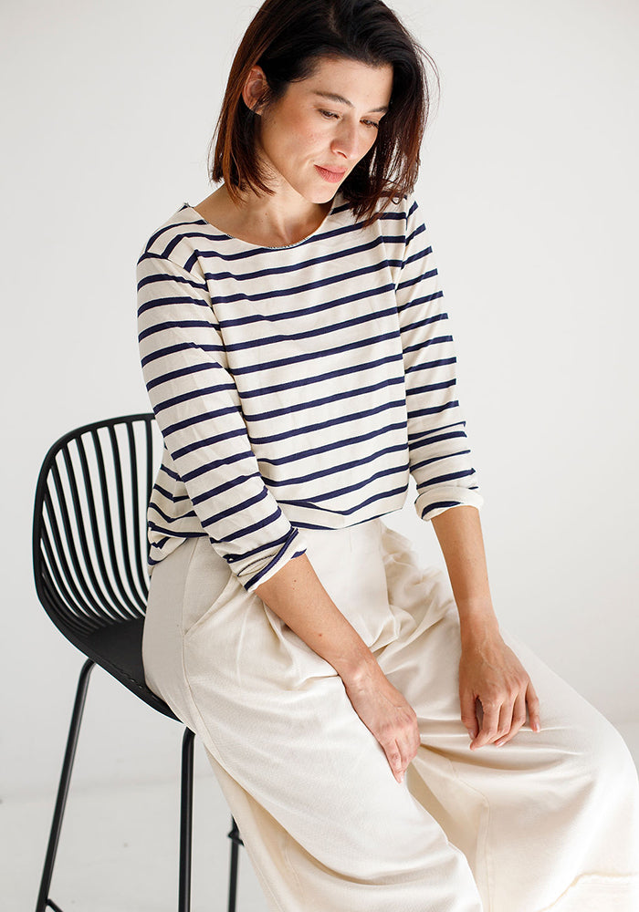 Lee Basic Striped Long T | Milk & Navy