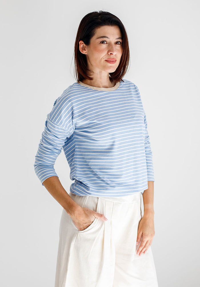 Nicky Striped Basic Long T | Baby Blue
