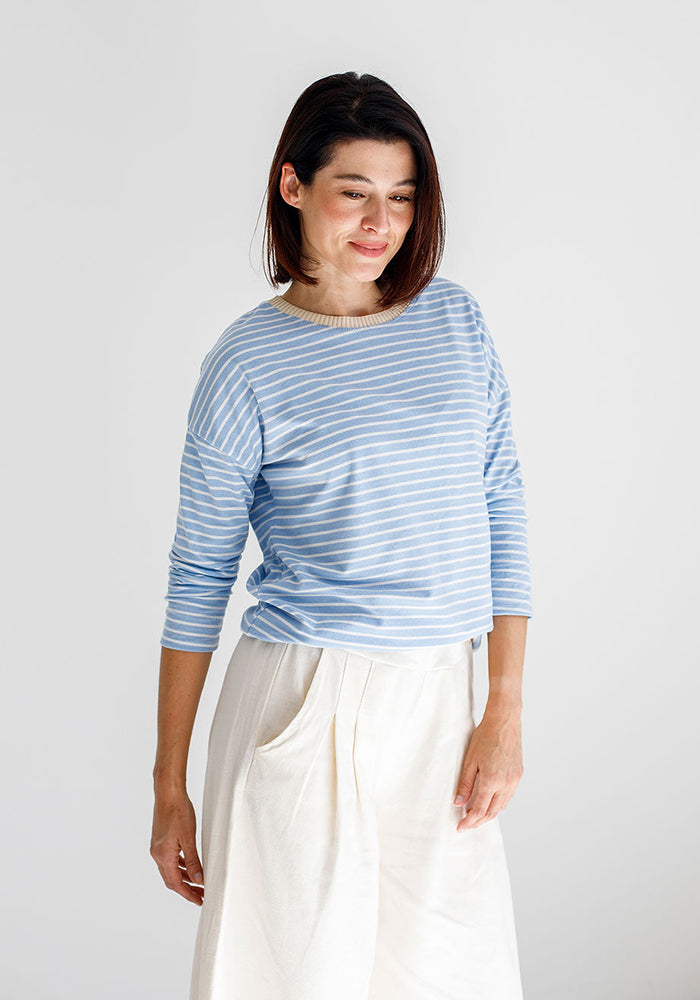 Nicky Striped Basic Long T | Baby Blue