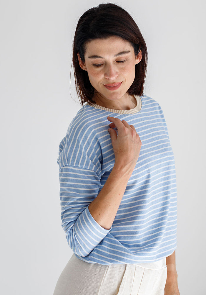 Nicky Striped Basic Long T | Baby Blue