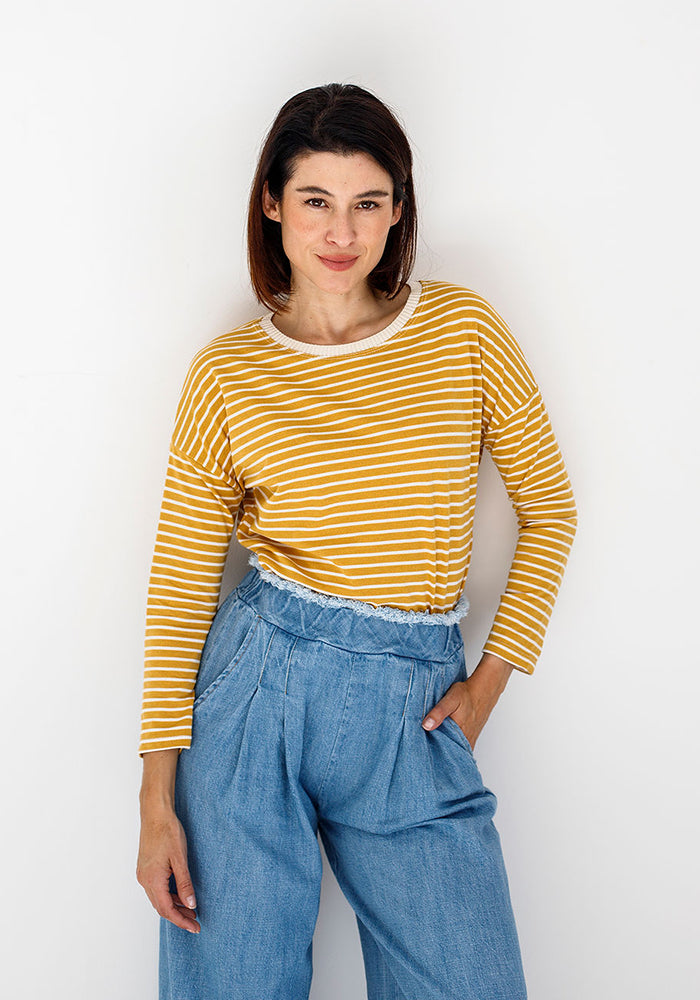 Nicky Striped Basic Long T | Mustard