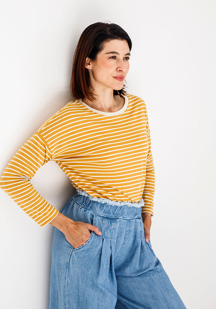 Nicky Striped Basic Long T | Mustard