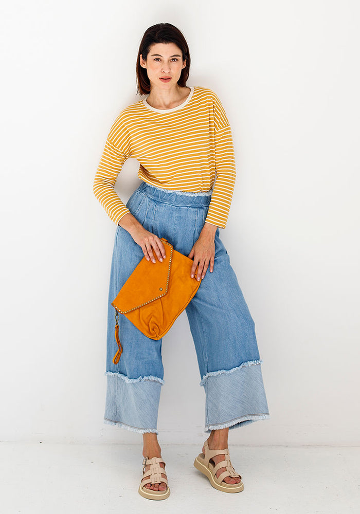 Nicky Striped Basic Long T | Mustard