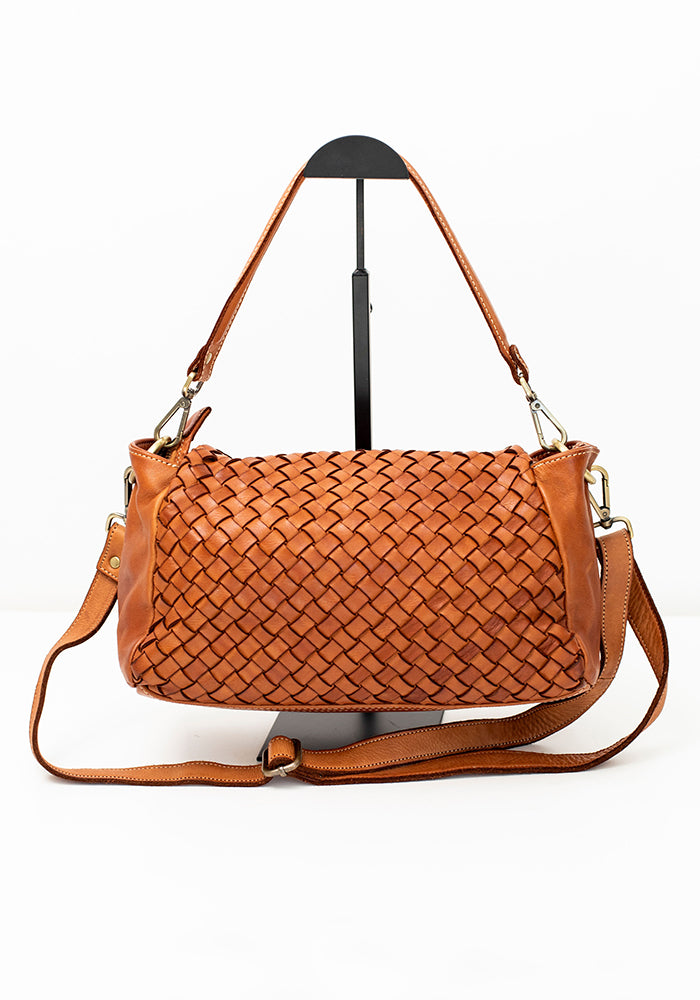 Julia Fold Over Woven Bag | Cognac