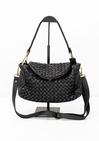 Julia Fold Over Woven Bag | Black