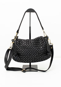 Julia Fold Over Woven Bag | Black