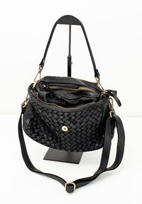 Julia Fold Over Woven Bag | Black