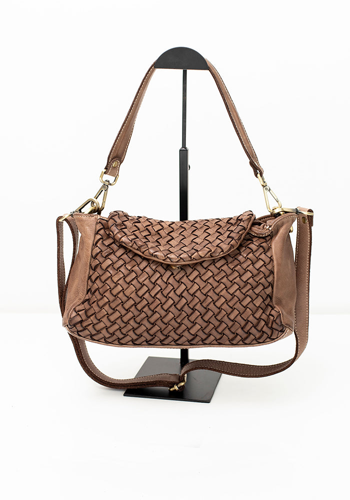 Julia Fold Over Woven Bag | Taupe