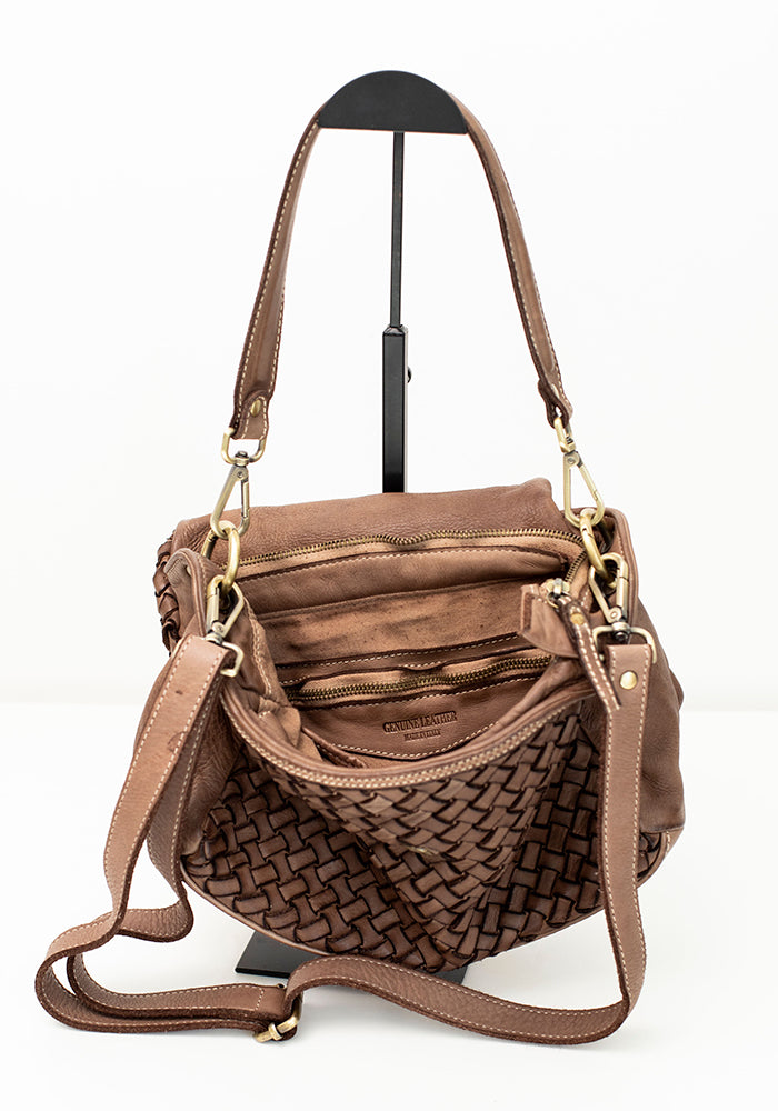 Julia Fold Over Woven Bag | Taupe