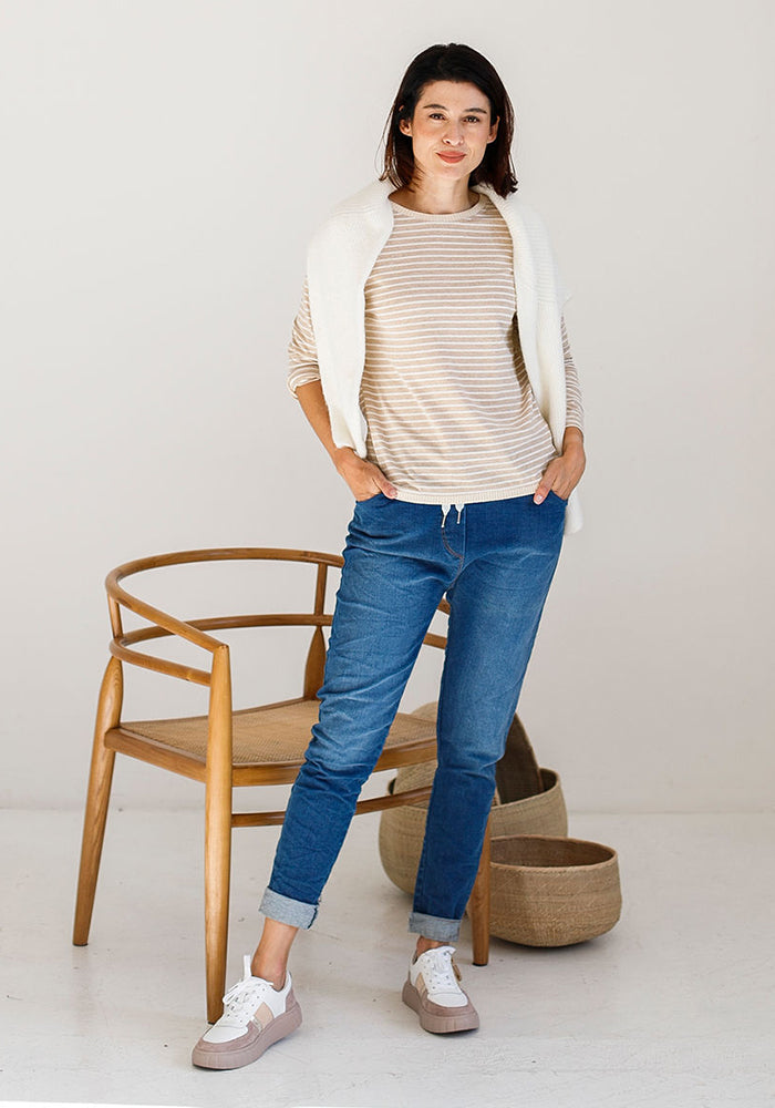 Nicky Striped Basic Long T | Taupe