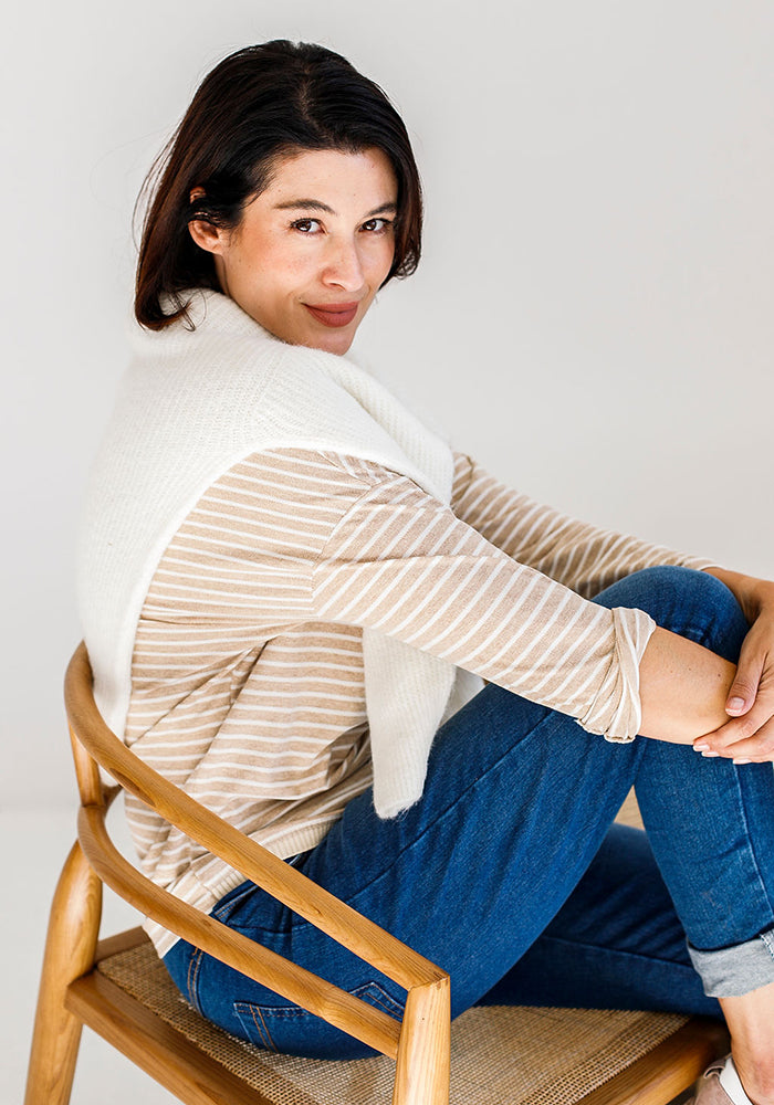 Nicky Striped Basic Long T | Taupe