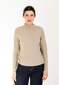 Thick Ribbed Funnel Neck Knit | Ecru