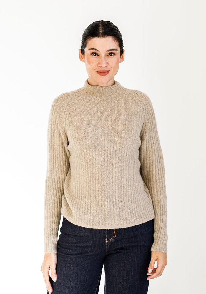 Thick Ribbed Funnel Neck Knit | Ecru