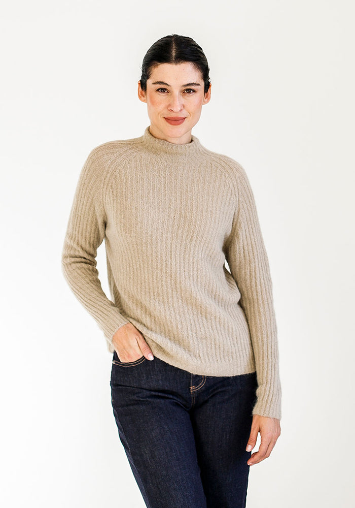 Thick Ribbed Funnel Neck Knit | Ecru