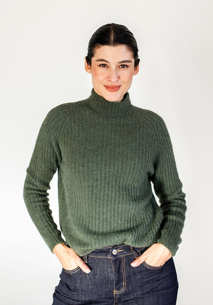 Thick Ribbed Funnel Neck Knit | Bottle Green